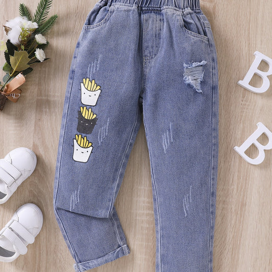 Boys Fries Print Ripped Jeans