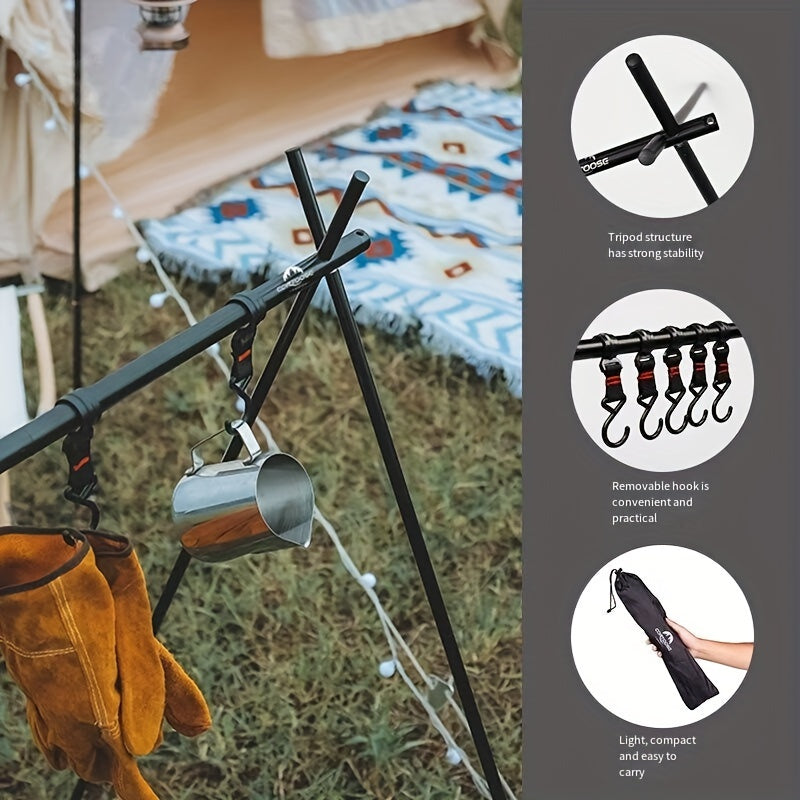 Foldable Camping Storage Rack with Hooks and Pouch