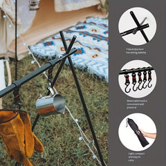 Foldable Camping Storage Rack with Hooks and Pouch
