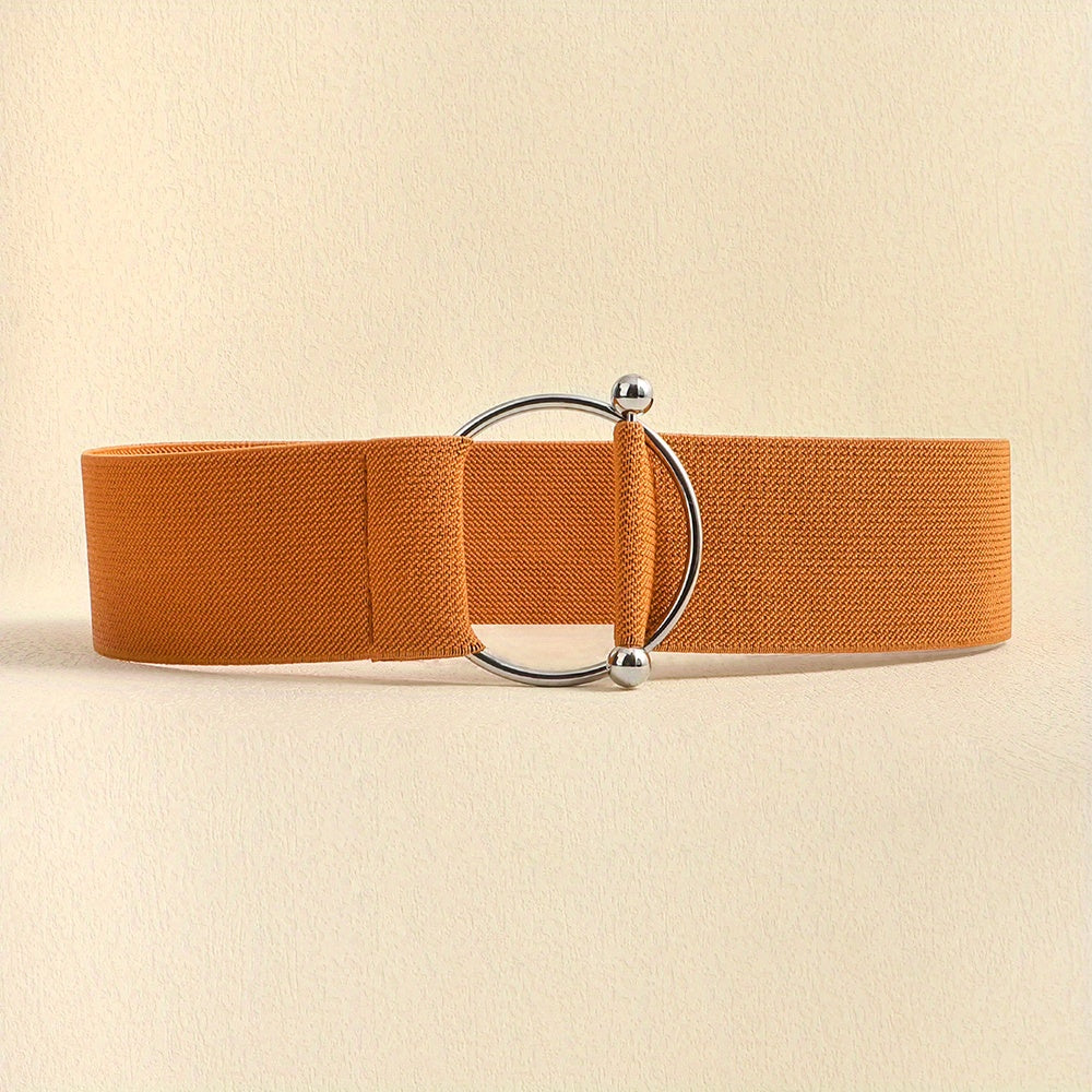 Round Buckle Elastic Belt Wide Waistband for Women