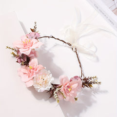 Boho Pink Wreath Flower Headband Crown for Women Girls