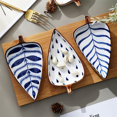 Leaf Shape Ceramic Appetizer Plate Dipping Bowl for Snacks & Sauces