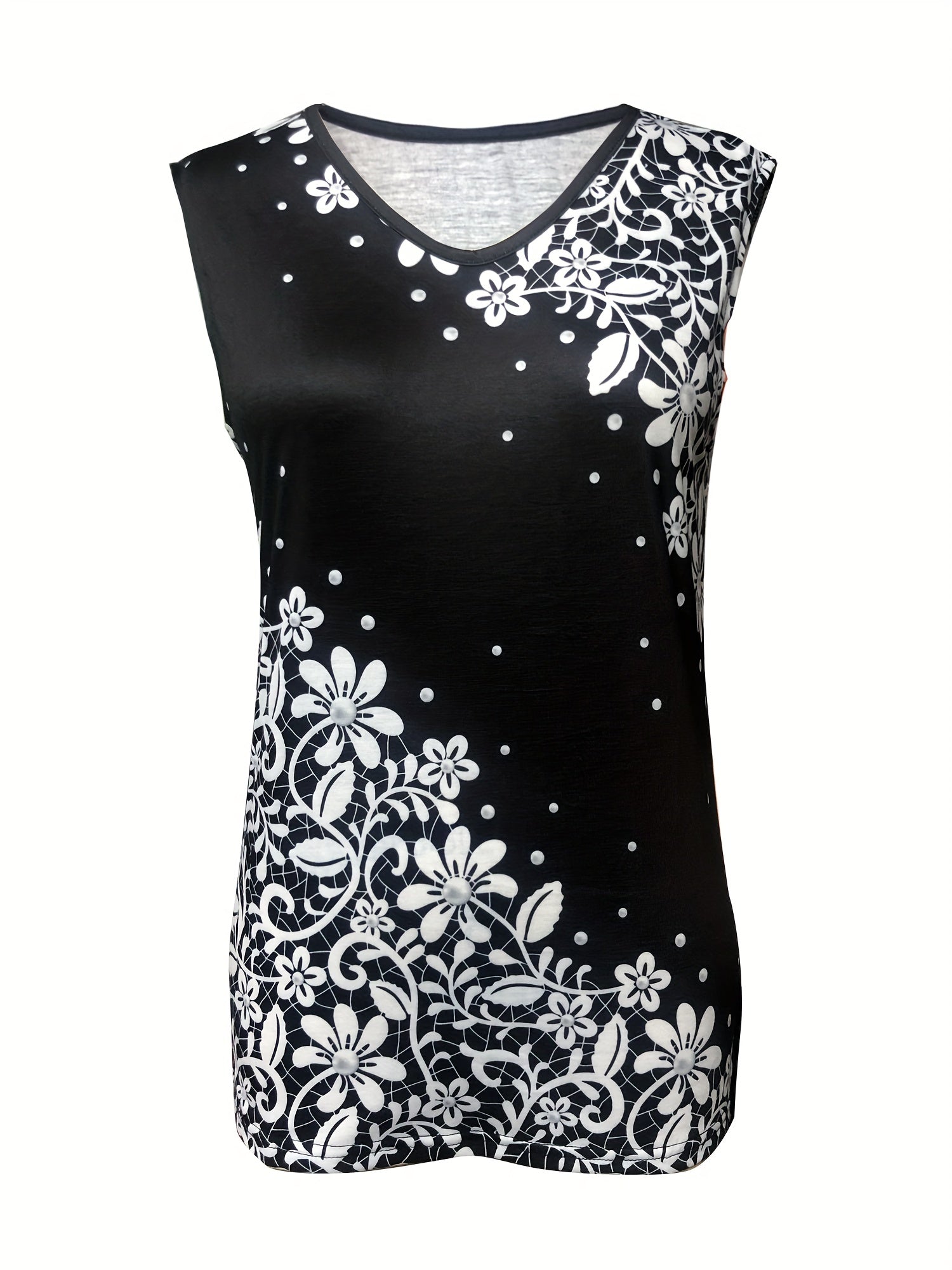 Floral Print Tank Top V-Neck Sleeveless Summer Casual Top