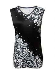 Floral Print Tank Top V-Neck Sleeveless Summer Casual Top