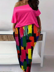  Solid Short Sleeve One Shoulder Top & Tie Dye Skirt Outfit