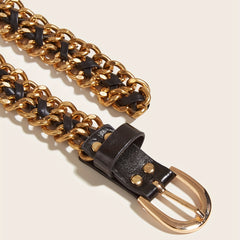 Metal Leather Braided Waist Chain Women Pants Dress Belt