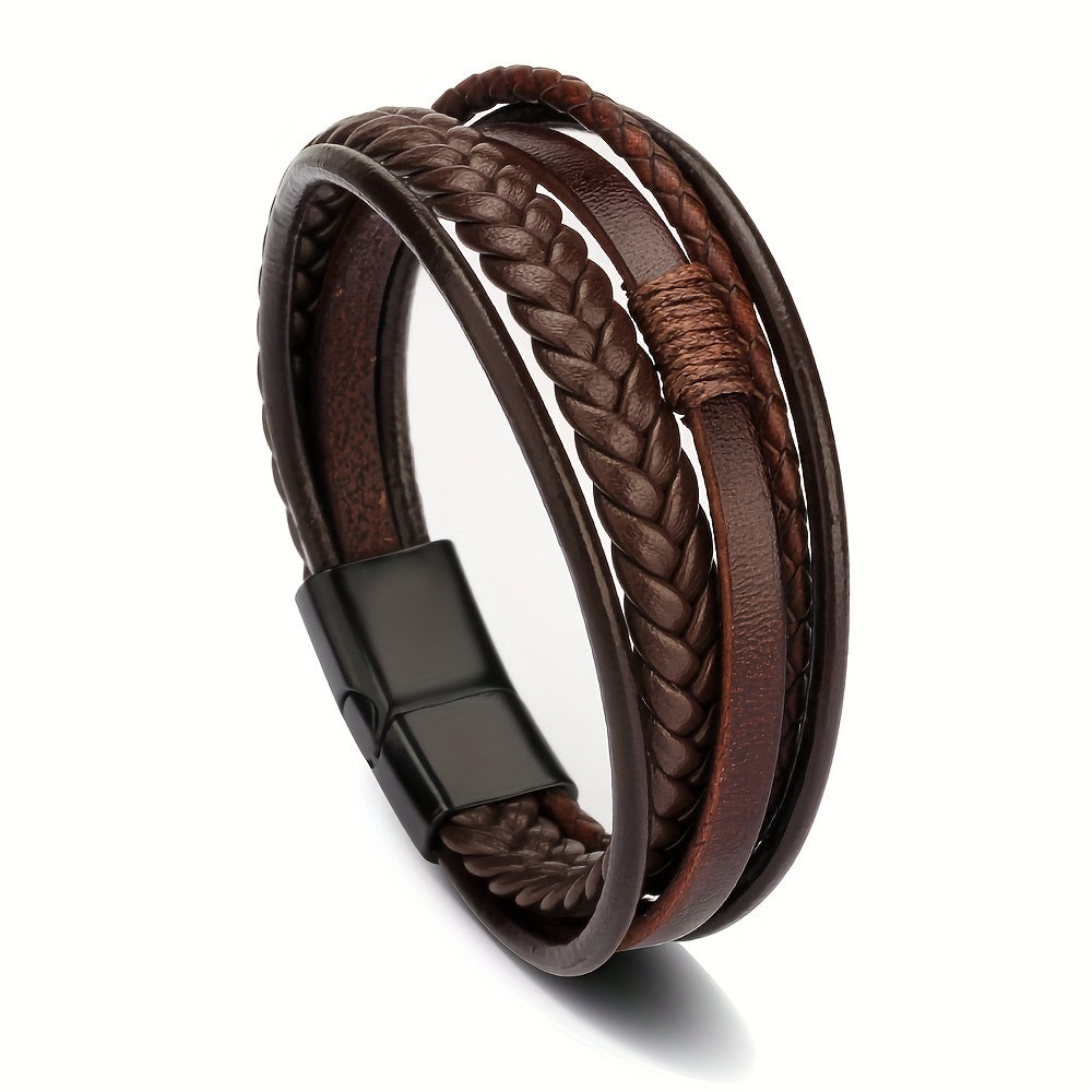 Leather Rope Handwoven Bracelet Men's Vintage Style Accessory
