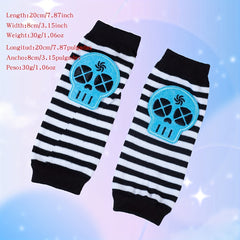 Skull Embroidered Striped Fingerless Gloves