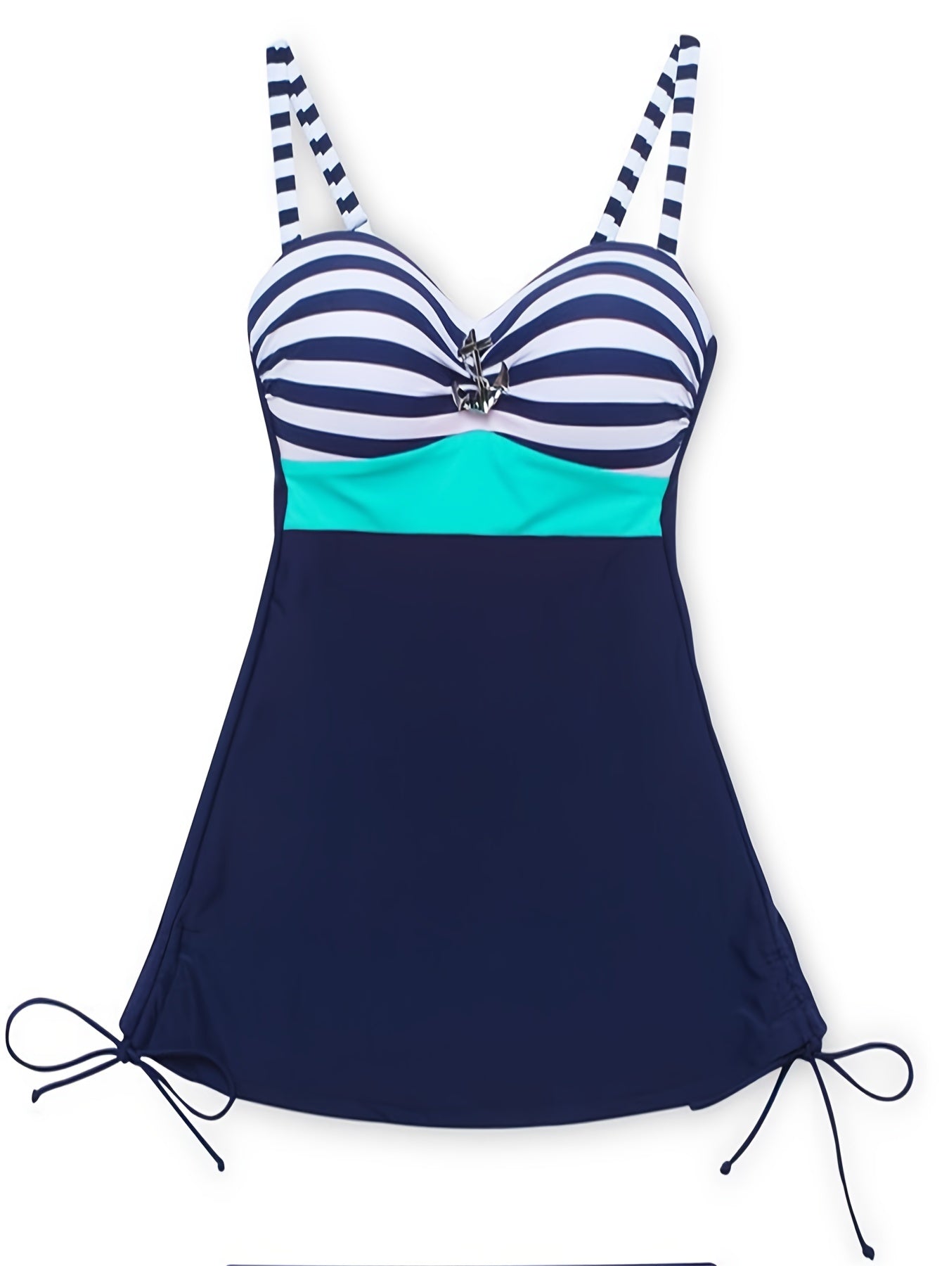 Striped Print Tankini Set V Neck Boxer Short Bottom Swimsuit Women's Swimwear