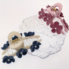 Knitted Flower Decor Hair Claw Ponytail Holder