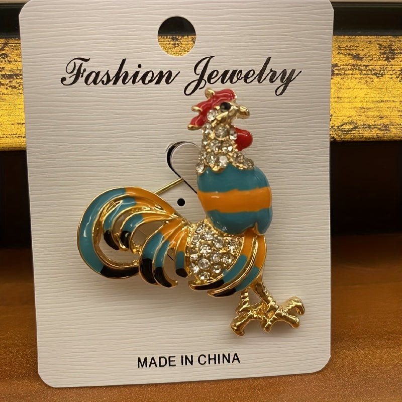 Crystal Rhinestone Chicken Brooch Pin for Women