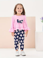Leopard Pattern Ruffled Dress & Leggings Set for Girls