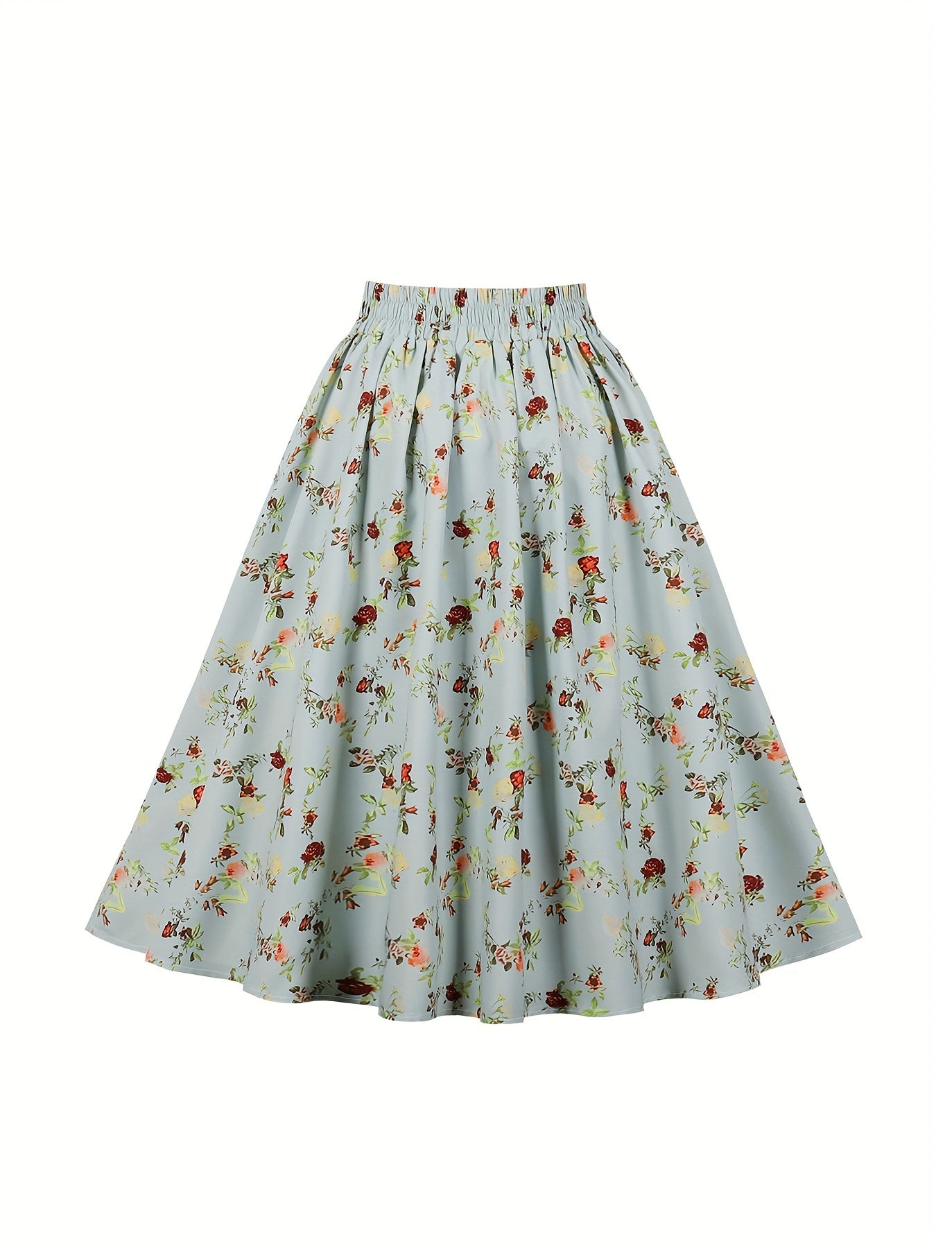 Women's Plus Floral Print Button Elastic Ruched A line Skirt