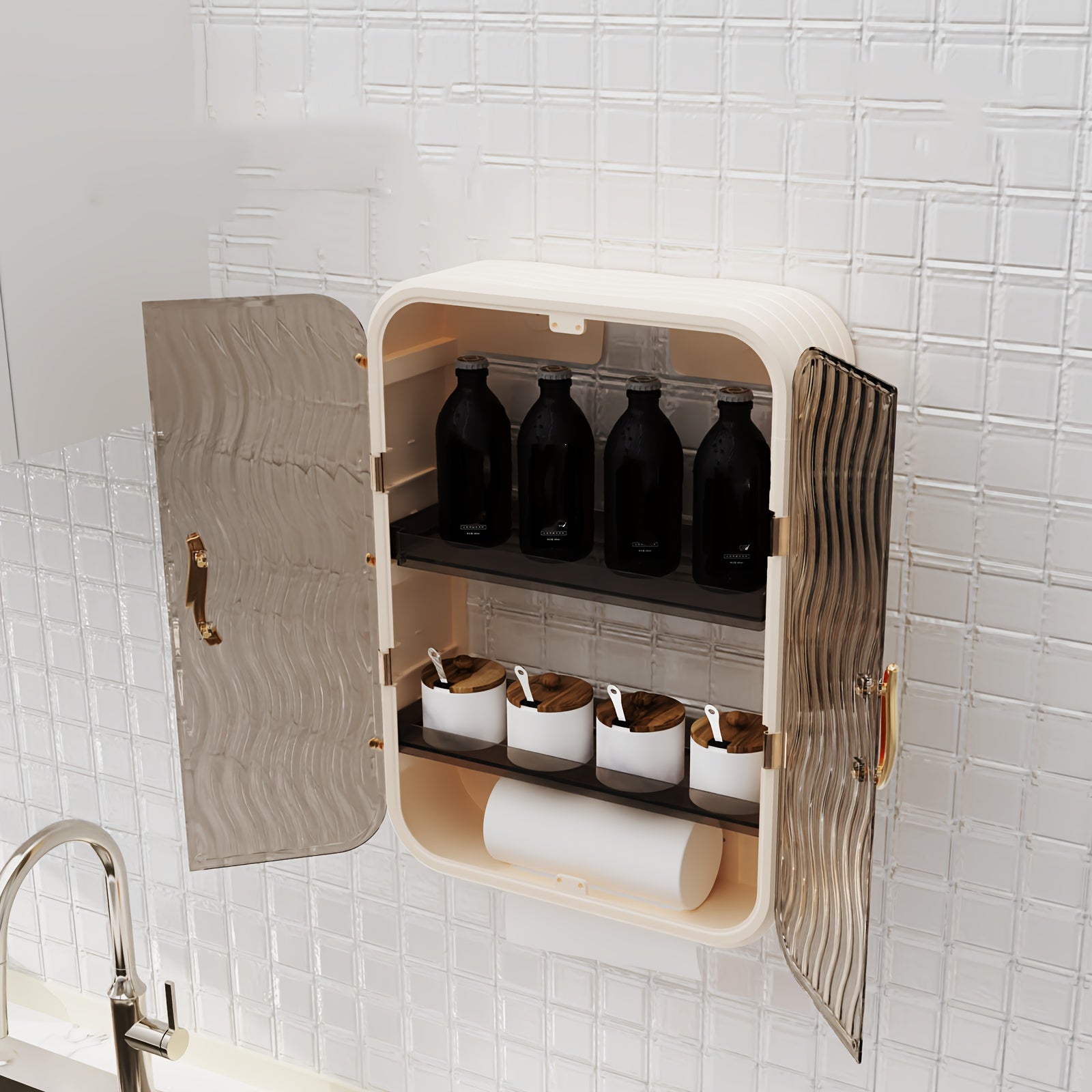 Wall Mount Storage Box & Shelf for Makeup and Condiments