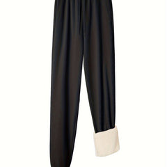 Women's Plus Size Solid Casual Pants with Fleece Liner