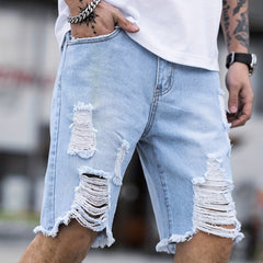 Men's Ripped Denim Shorts Casual Loose Fit Distressed Jean Shorts