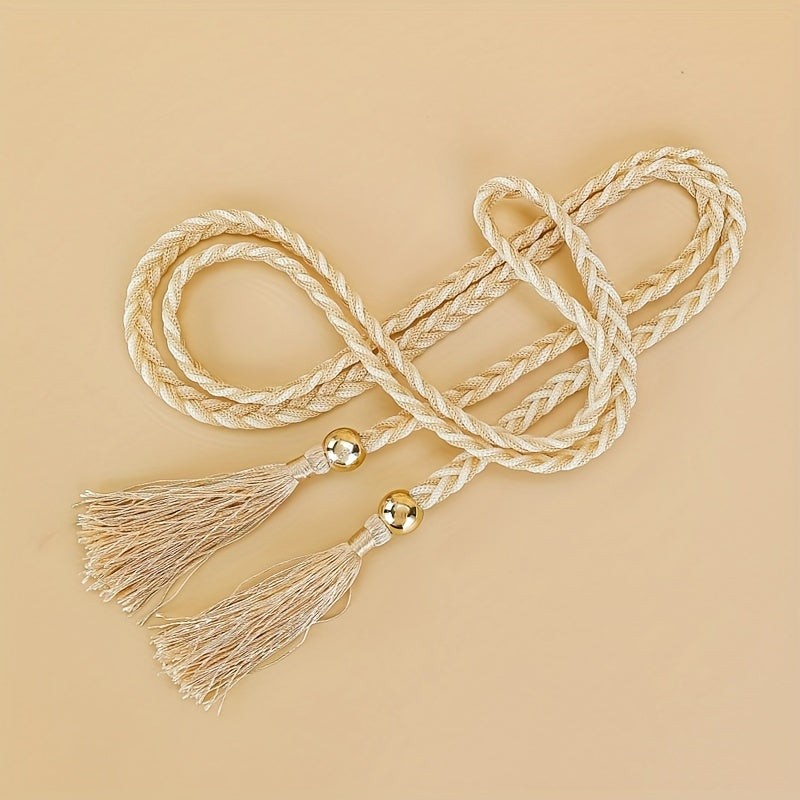 Women's Tassel Skinny Chain Belts Casual Dress Belts Woven Rope Belts