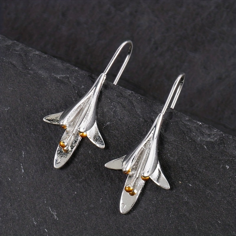 Lily Shape Ear Hook Earrings 925 Silver Plated Women's Ear Jewelry