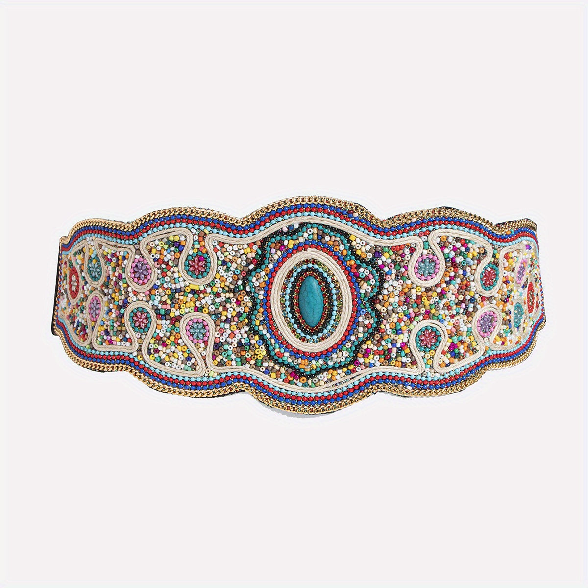 Bohemian Beads Flower Wide Belt Elastic Adjustable Waist Girdle