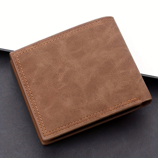 Men's PU Leather Short Wallet Coin Purse Card Slots Large Capacity Holder