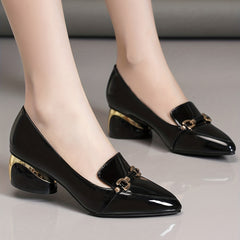 Metallic Decor Chunky Heels Point Toe Party Pumps Women's Heels