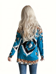 Women's Plus Geometric Print Open Front Cardigan