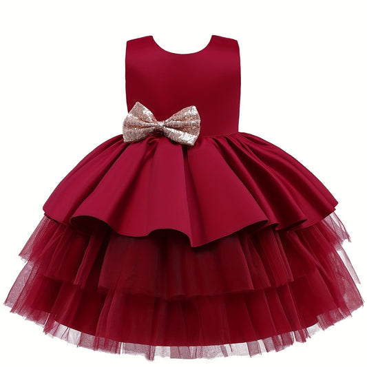 Baby Girl Sleeveless Mesh Gown with Bowknot