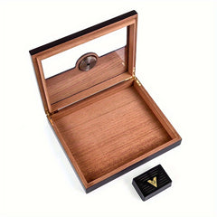 Wooden Storage Box With Hygrometer & Divider For 25pcs Protective Storage