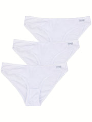 3pcs Solid Bikini Panties Comfy & Breathable Women's Lingerie