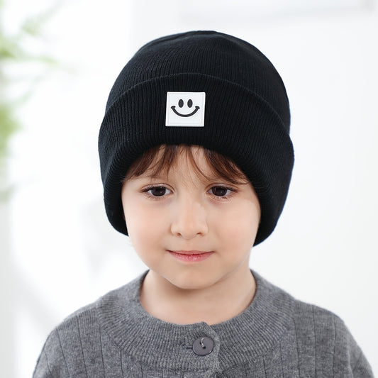 Toddler Beanie Knit Hat Smile Face Graphic Winter Warm Cap