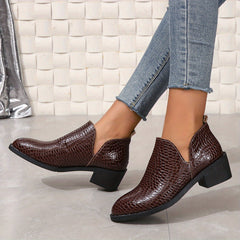 Crocodile Pattern Chunky Heel Ankle Boots
