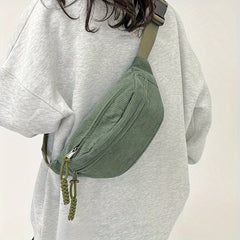 Corduroy Chest Bag Minimalist Zipper Waist Bag