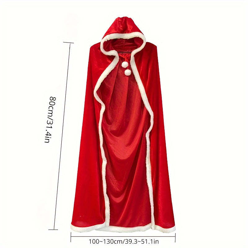 Red Velvet Cloak Cape with Hat Christmas Halloween Cosplay Costume Props