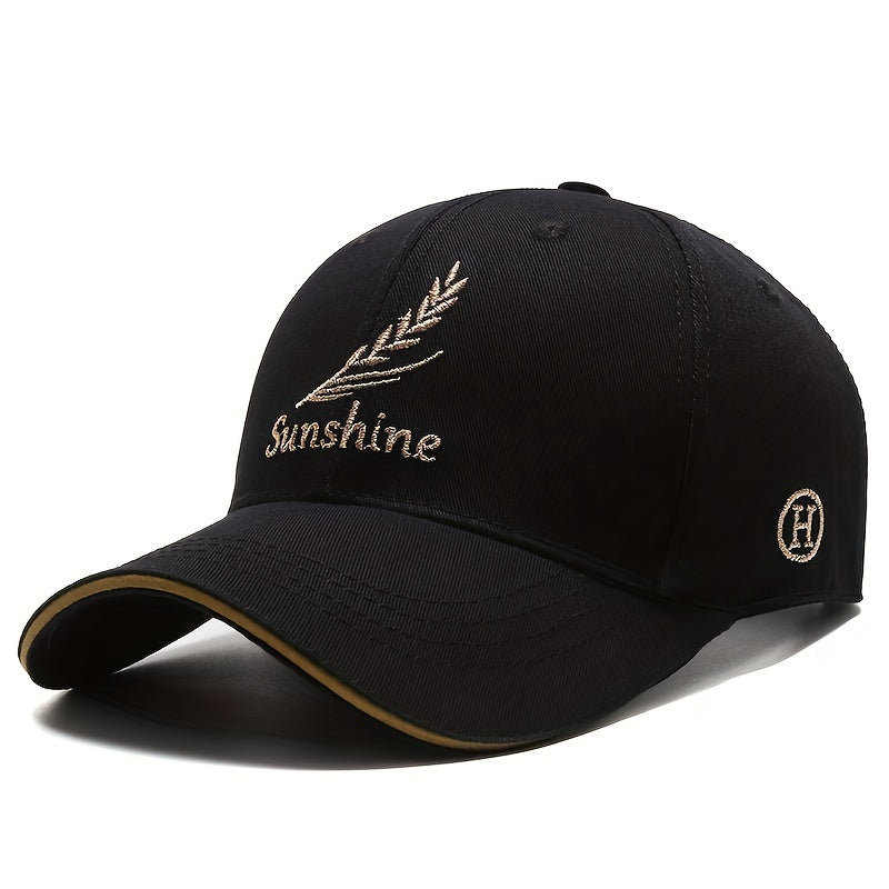 Feather Wheat Embroidery Baseball Cap Solid Cotton Dad Hat Unisex Casual Couple