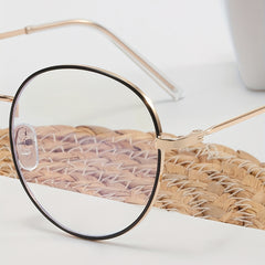 Round Anti Light Glasses Metal Frame Clear Lens Glasses For Women Men Teens