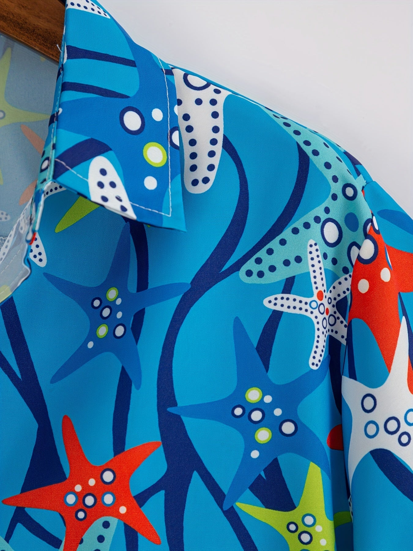 Men's Starfish Print Button Up Shirt for Beach Summer