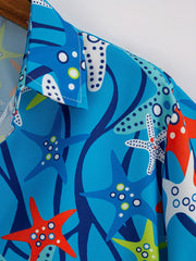 Men's Starfish Print Button Up Shirt for Beach Summer