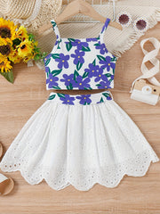 Girls Floral Tank Top & Eyelet Tutu Skirt Set