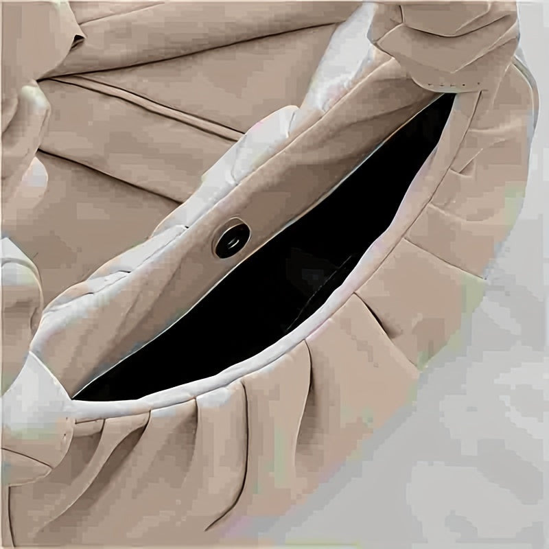 Minimalist Ruched Baguette Bag Solid Underarm Bag Zipper