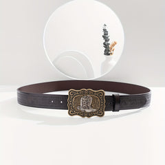 Men's Casual Cowboy Bronze Buckle Embossed Belt