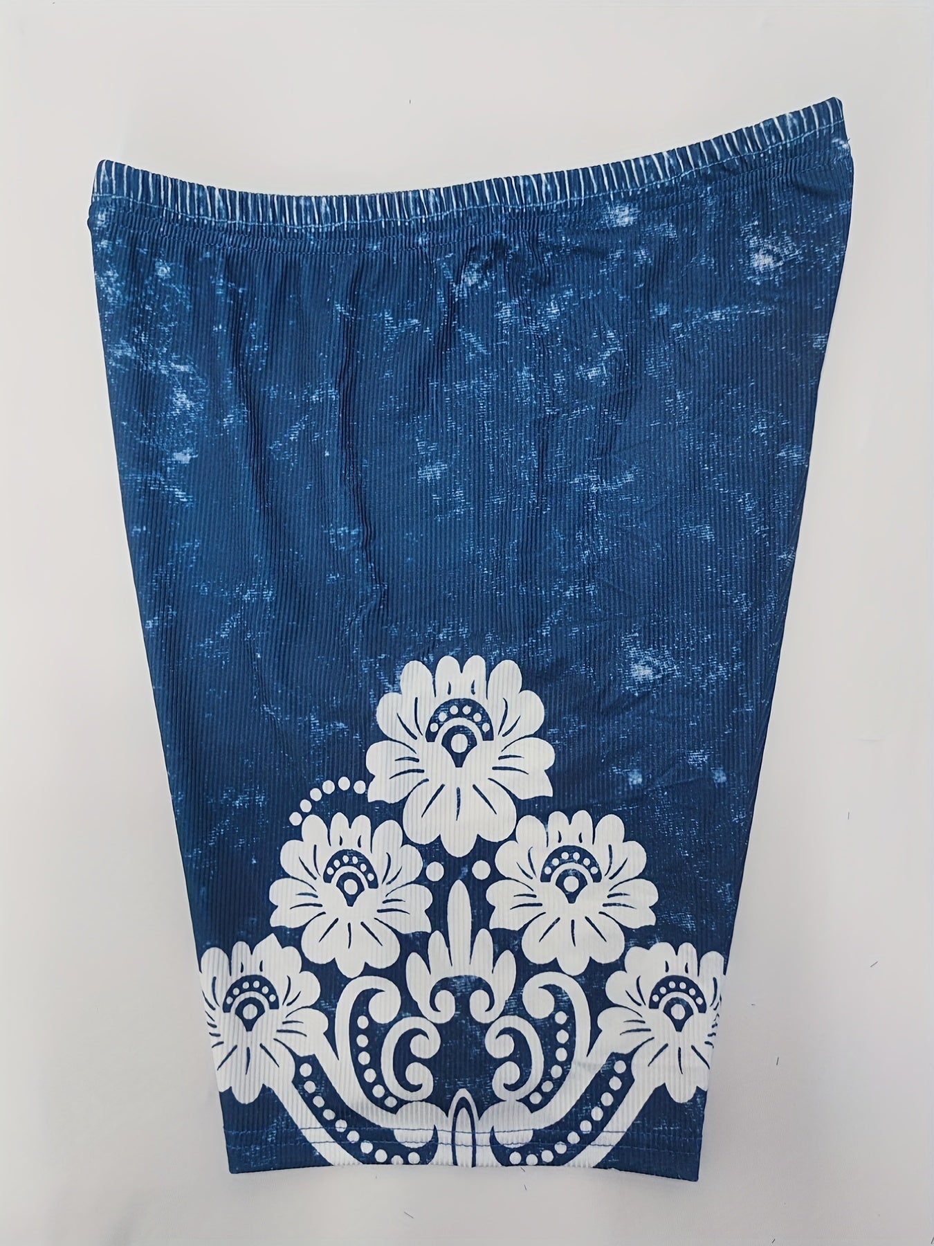 Floral & Denim Print Leggings Casual Leggings For Spring & Summer