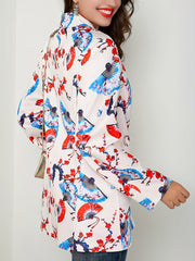  Plum Flower & Fan Print Loose Fit Blazer