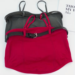 2pcs Solid Cami Crop Top Slim Fit Women's Lingerie