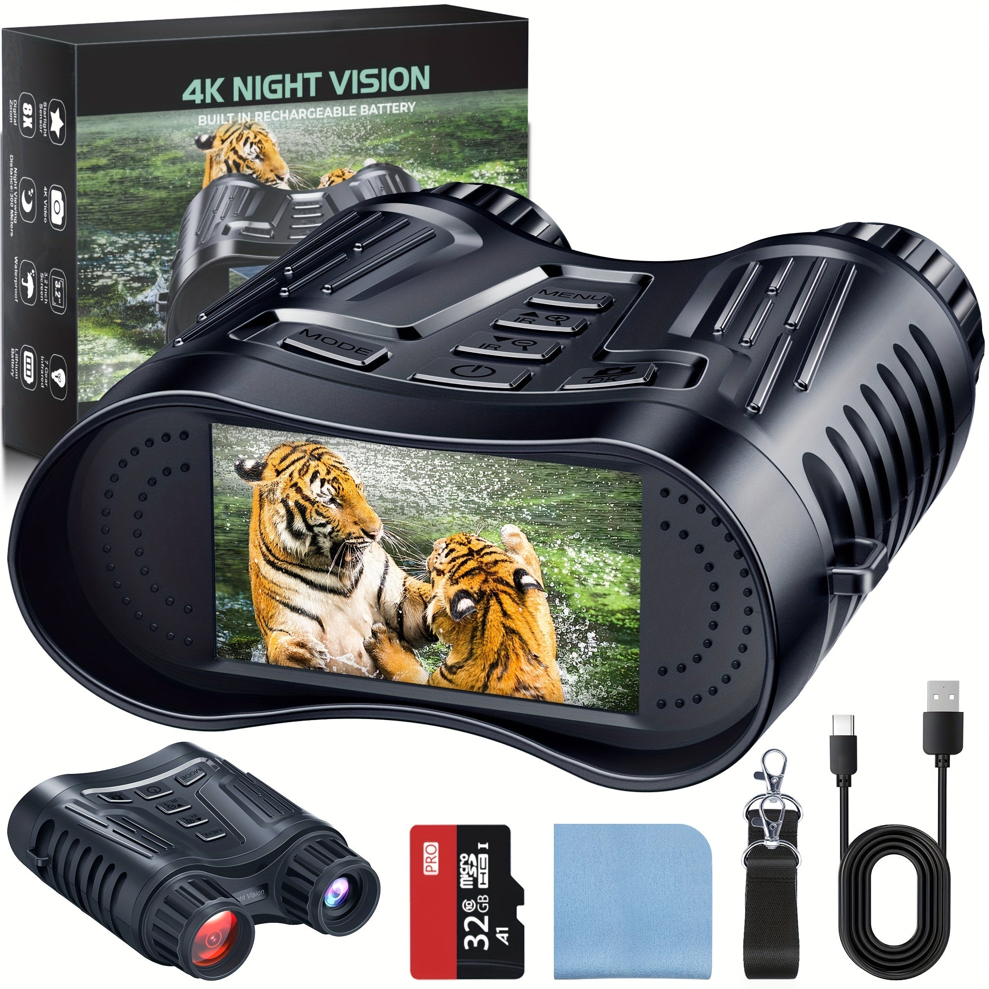 Night Vision Binoculars 8 HD Screen Can Save Photo & Video with 32GB Memory Card
