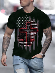 Flag Cross Pattern Print Men's Short Sleeve Comfy T-shirt
