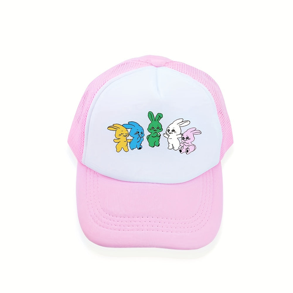 Colorful Rabbit Print Trucker Hat Y2K Pink Baseball Cap Mesh Kpop Sun Hat