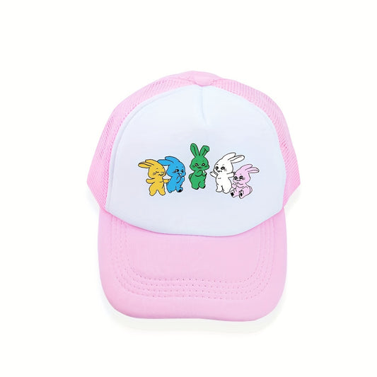 Colorful Rabbit Print Trucker Hat Y2K Pink Baseball Cap Mesh Kpop Sun Hat