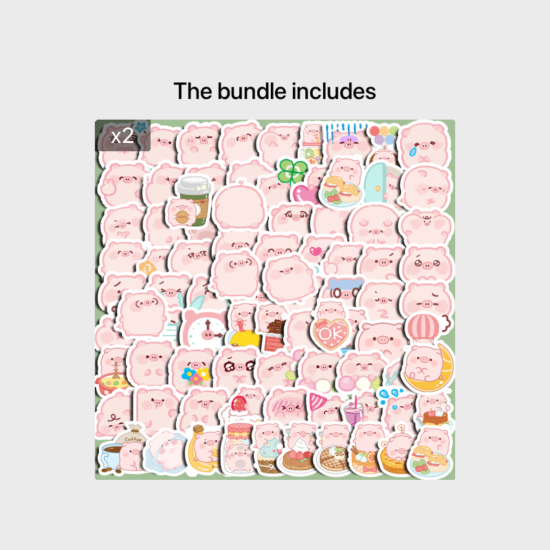100pcs Pink Piglet Stickers Student Learning Toy Decorative Decals