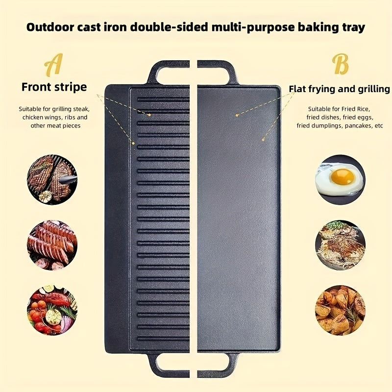 Cast Iron Double Sided Grill Non stick Barbecue Pan Indoor Stove Or Outdoor