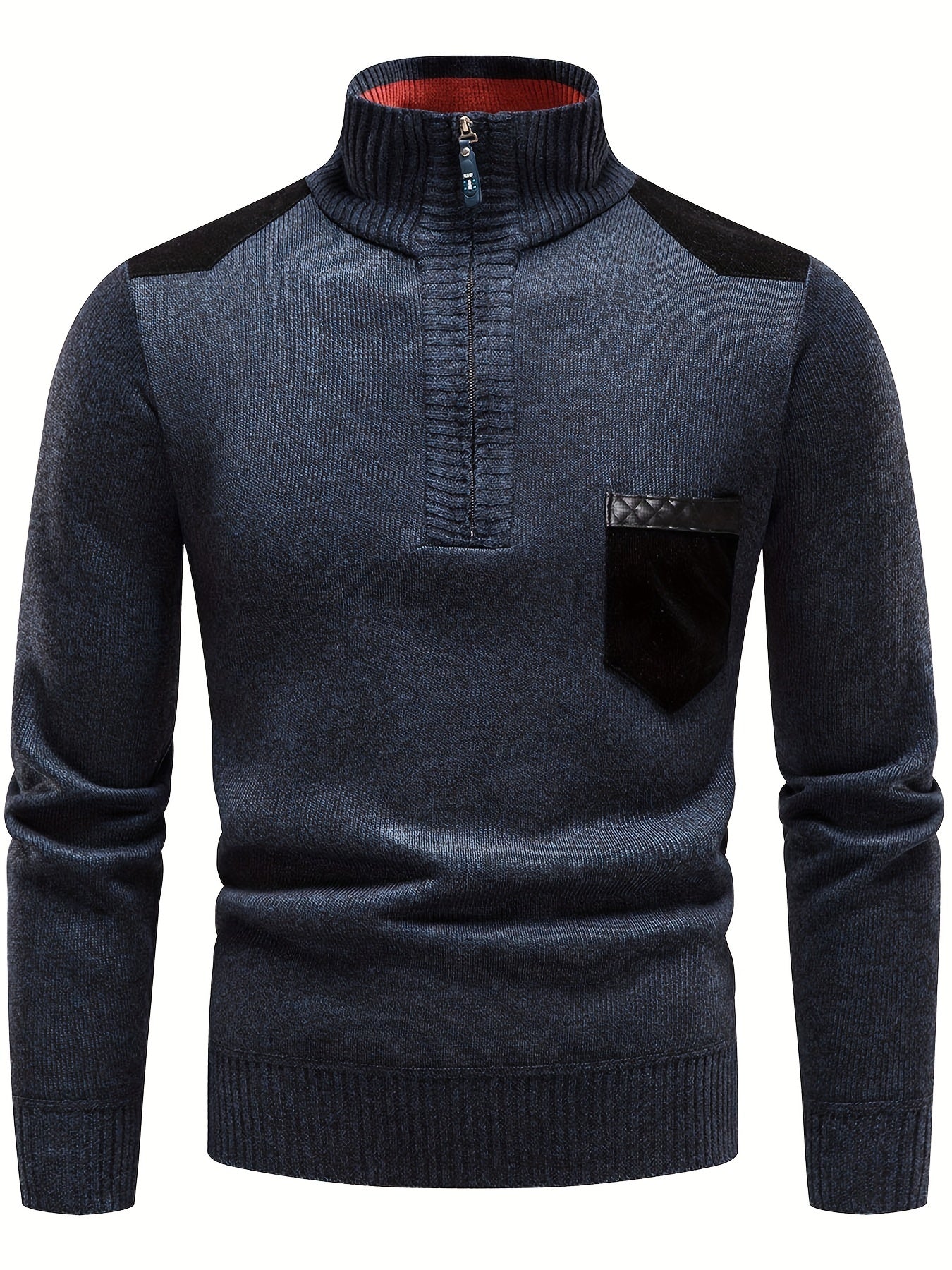 Men's Turtleneck Zip Knit Sweater with Pocket
